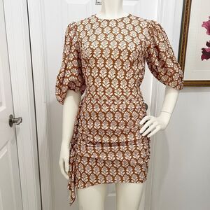 Rhode Womens Beige Brown Pia Ruched Floral‎ Stamp Camel Mini Dress Size XXS